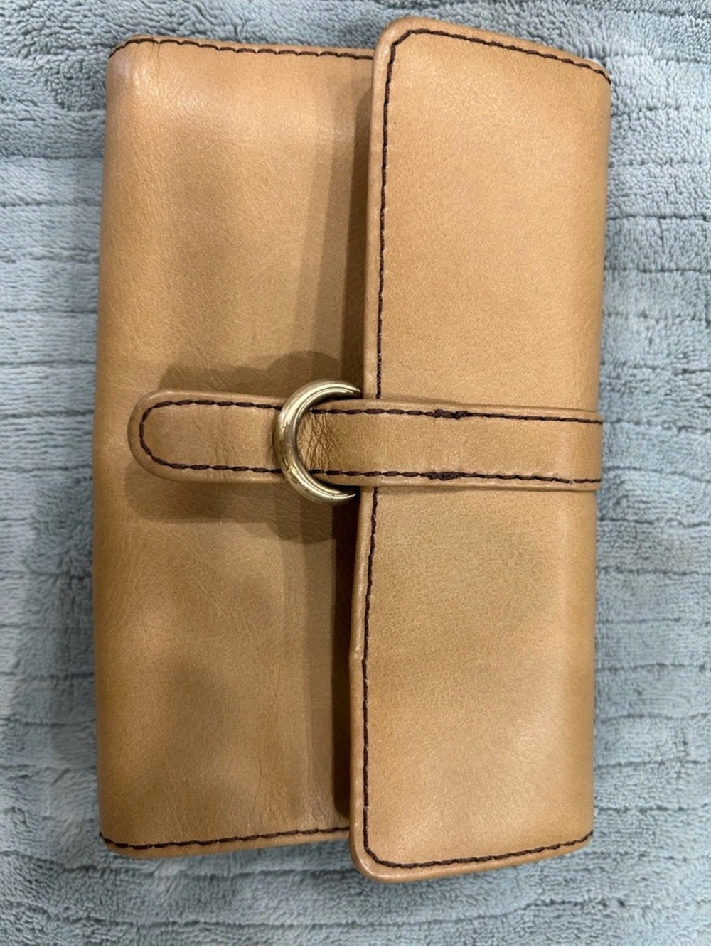 Tan Leather Clutch Wallet with Ring Closure